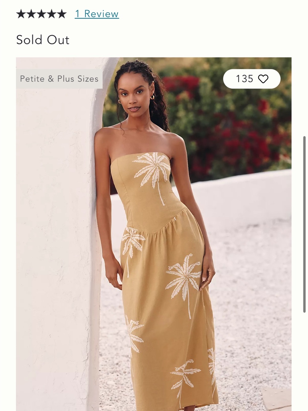 Anthropologie Mustard Yellow Strapless Palm-Print Maxi Dress